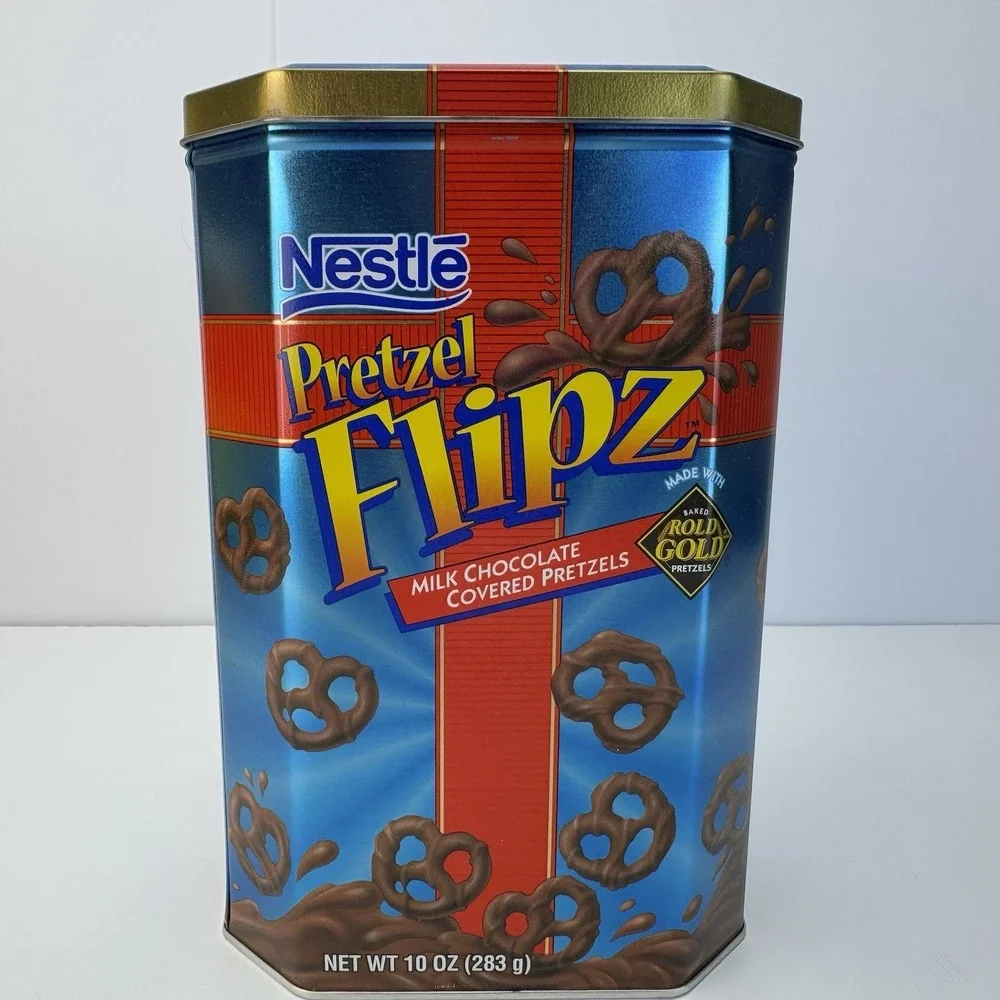 1990s Nestle Chocolate Frito-Lay‎ Rold Gold Pretzel Flipz Tin Canister